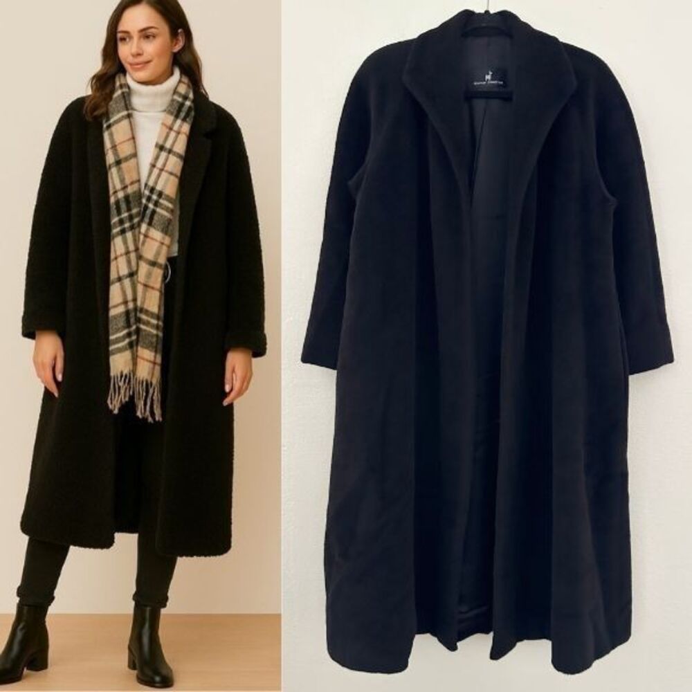 Peruvian Connection Alpaca Open Front Oversized Long Wool Coat Black Women's XS